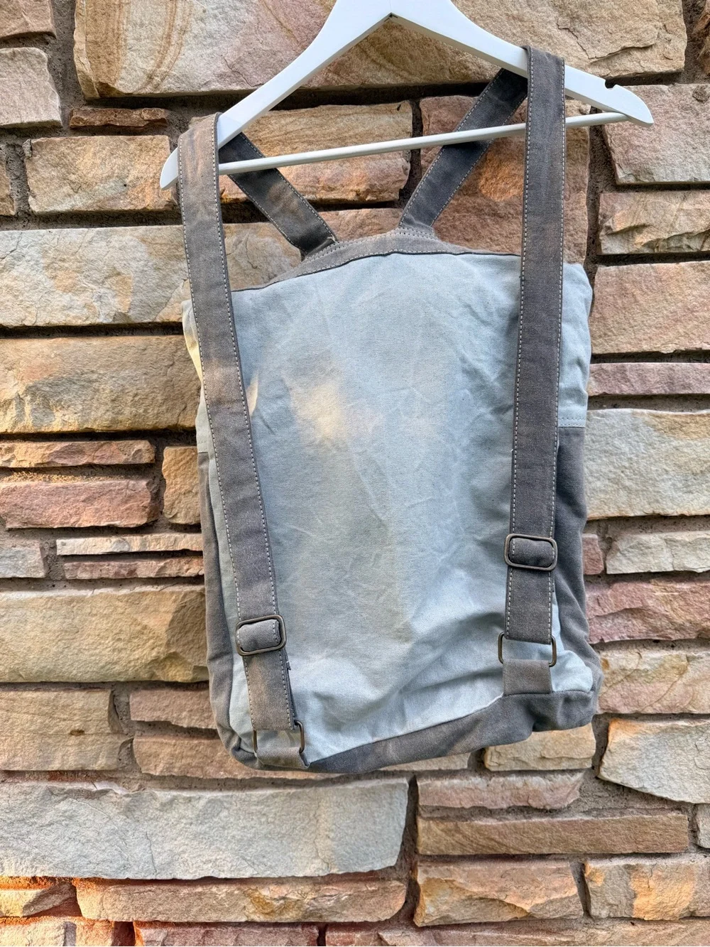 Canvas & leather Route 66 Backpack -Gray made w/all recycled material